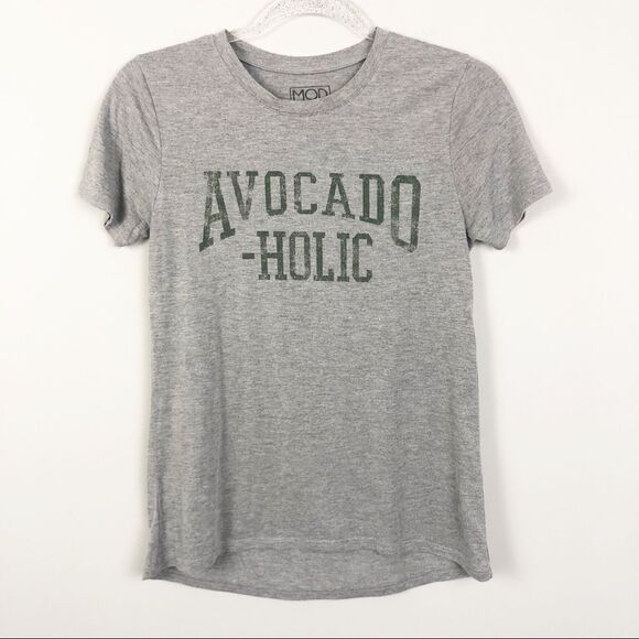 MODERN LUX | Gray Short Sleeve Avocado-Holic Graphic Tee Women’s Size XS - Picture 1 of 8